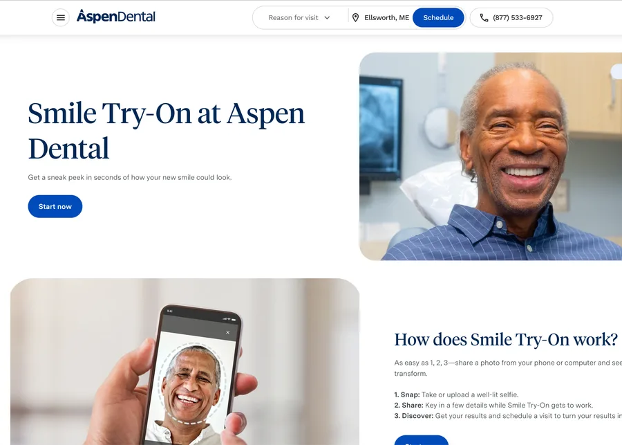 Aspen Dental’s Smile Try-On page